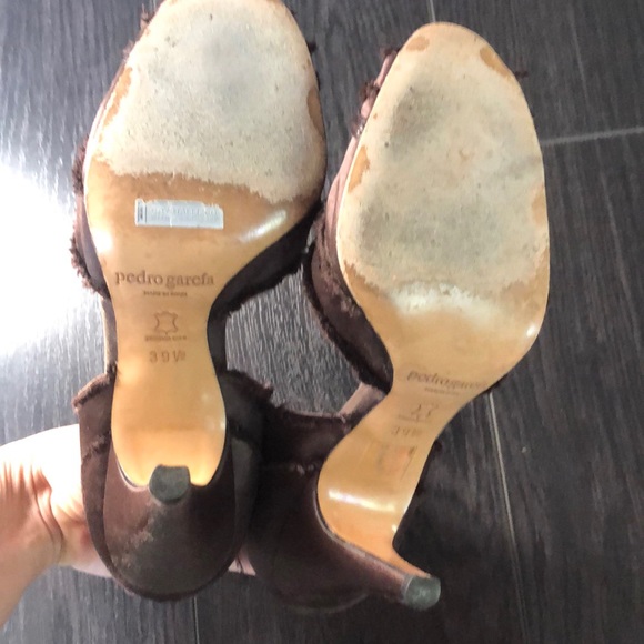 PEDRO GARCIA BROWN SATIN PEEP TOE CRYSTAL D’ORSAY - Picture 4 of 6